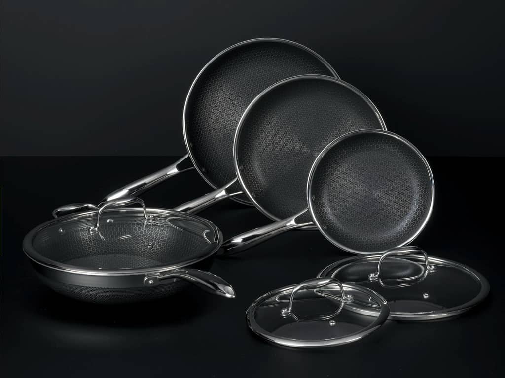 7 pc HexClad Hybrid Cookware Set w/ Lids & Wok - Auto Draw - 20th