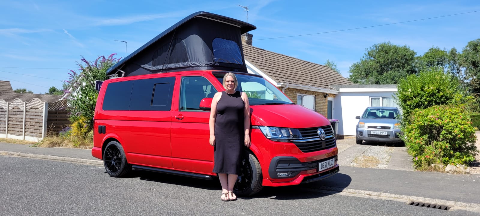 Winner Samantha Carlyon of a Pedro the 2021 VW Transporter T6.1 - EG Motors - Finished in Hot Hot Hot Chilli Red - 13th July